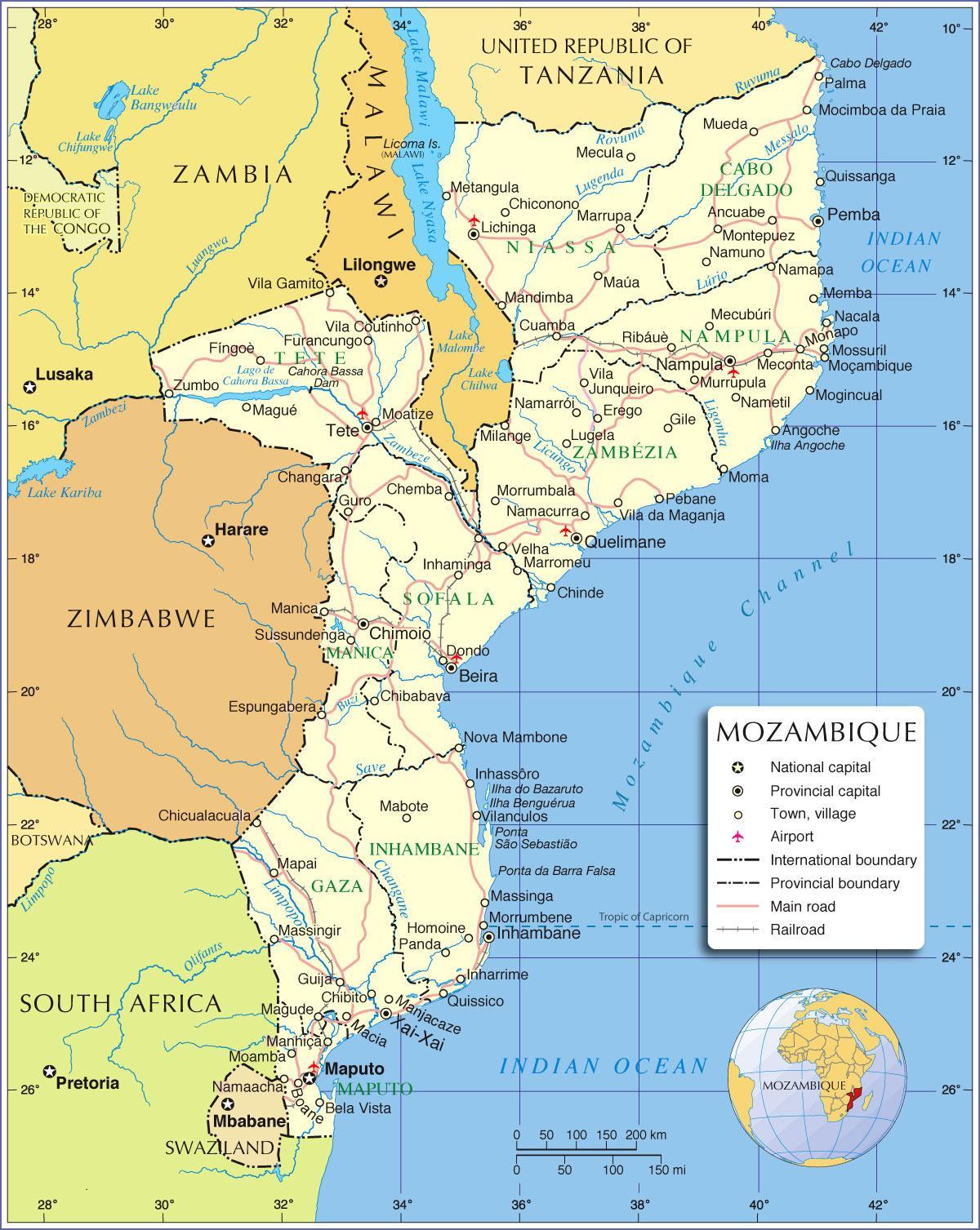 мапуту, Մոզամբիկ քարտեզի վրա