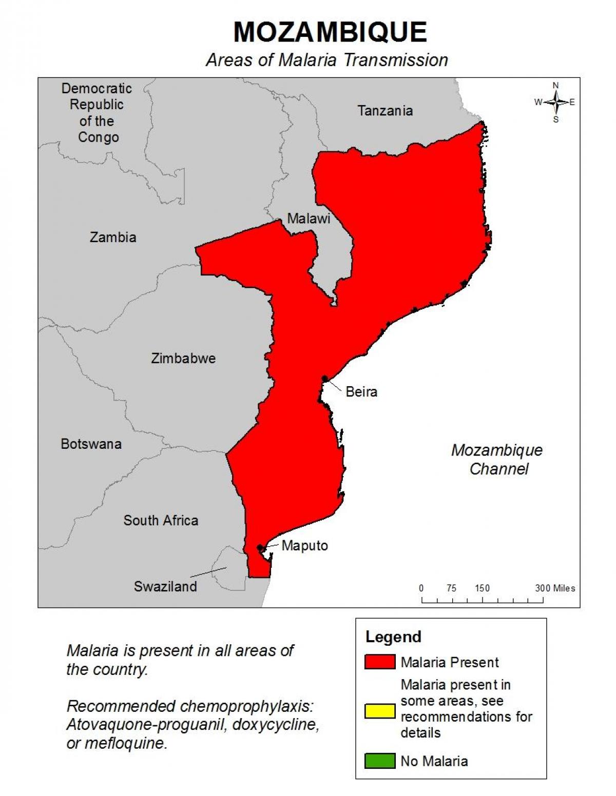 քարտեզ Մոզամբիկի մալարիայի