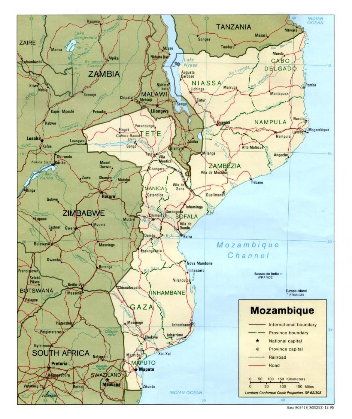 քարտեզ Մոզամբիկի ճանապարհների